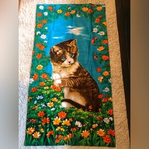 9681 LARGE Vintage Wesco-Reltex Fabric Panel Blue Eyed Cat/Kitten Blue Sky